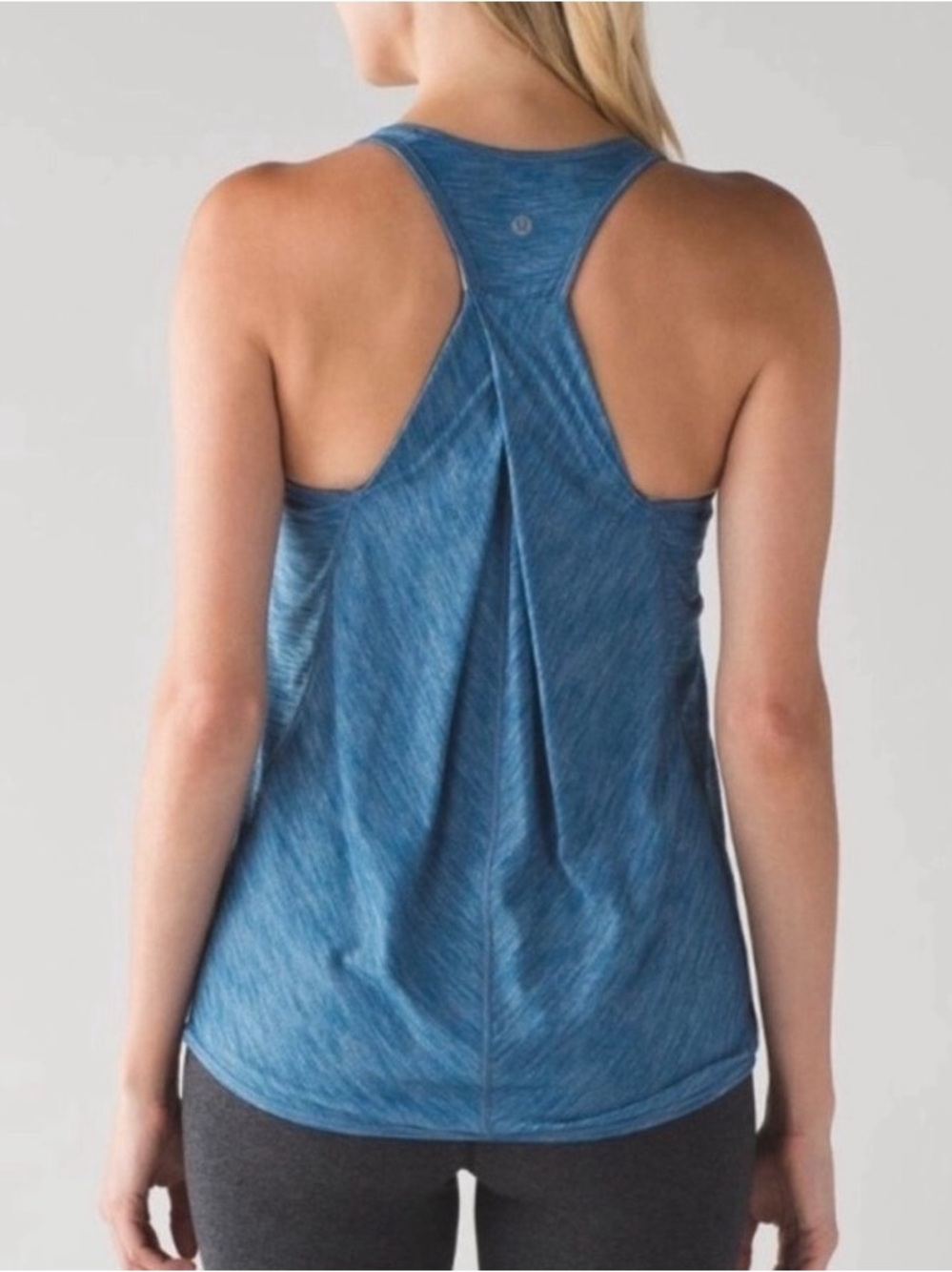 Blue Racerback Pleated Performance Tank Top